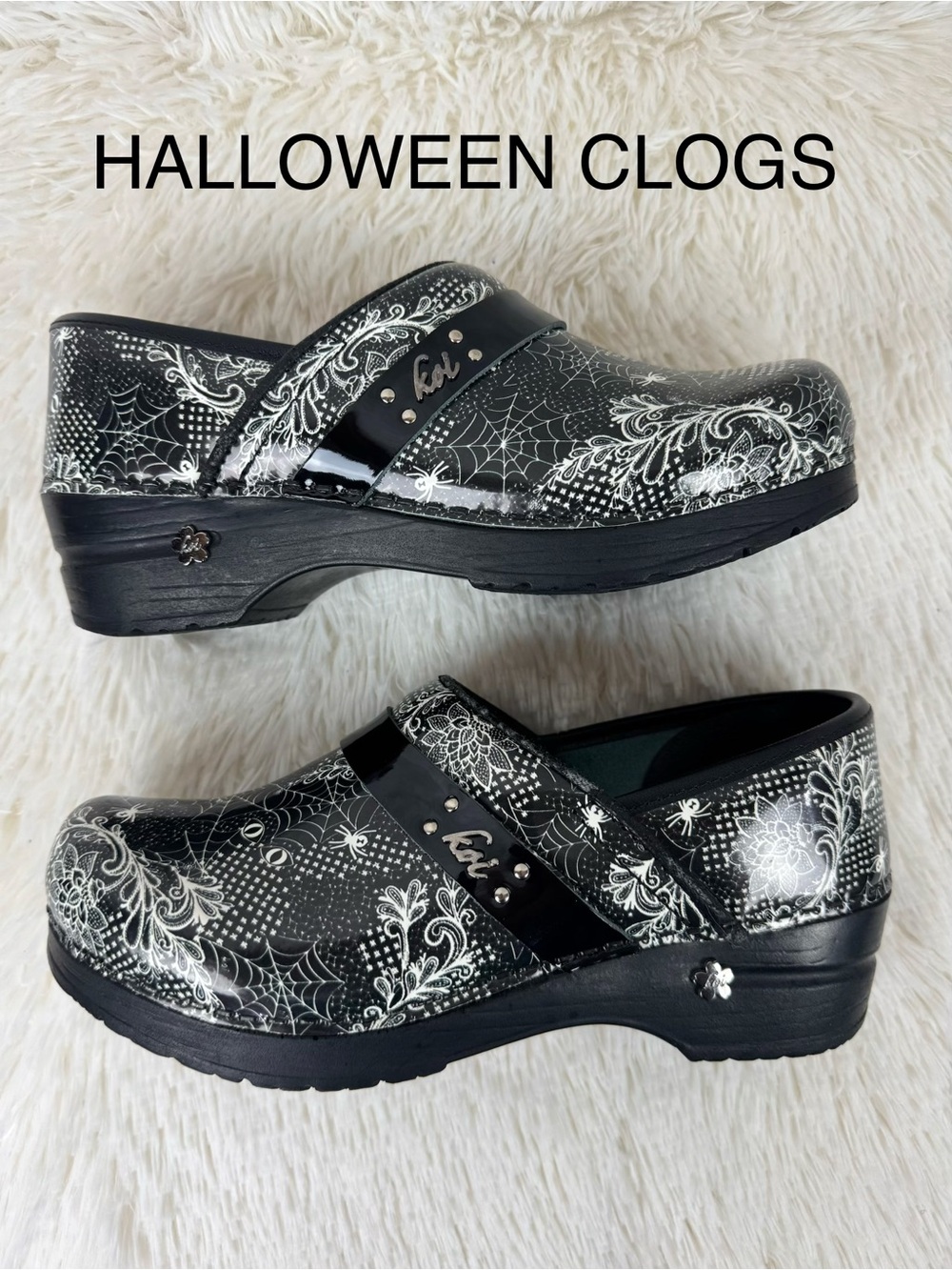 Sanita Koi Black Halloween Clogs 7 Spooky Spiderweb Cat Eyes Spider 38 Goth Punk